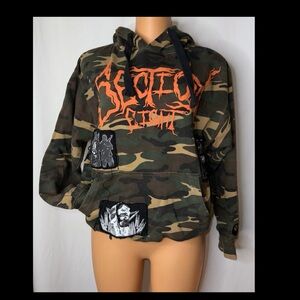 Camouflage Graphic Hoodie with Patches